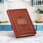 Saddle Tan Faux Leather Large Print Thinline KJV Bible